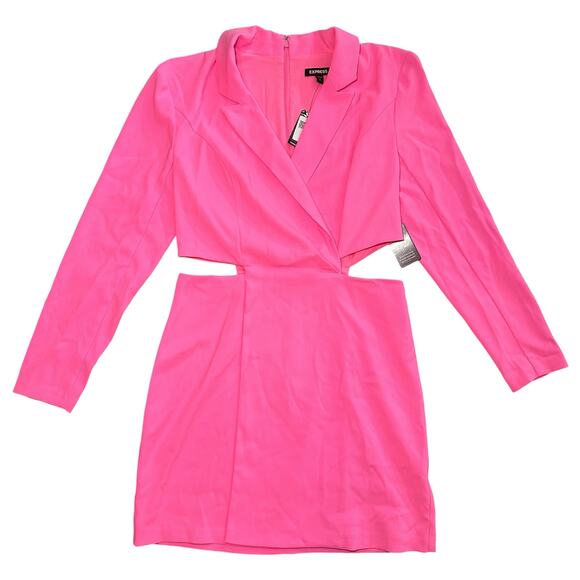 Express Dresses & Skirts - Express Blazer Mini Dress Women Size M Hot Pink Gum Pop Cut Out Glam Stretch NEW